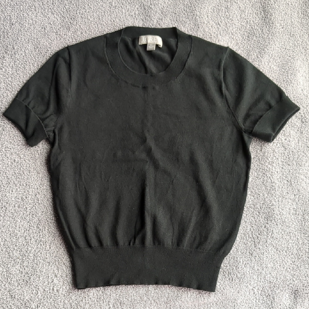 J. Crew Black Crewneck Short Sleeved Sweater Fine-Gauge Knit Size XS